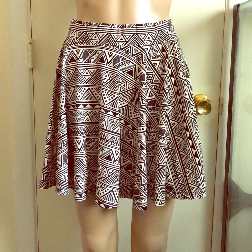 Aztec Soft Flowy Mini Skirt Black and White